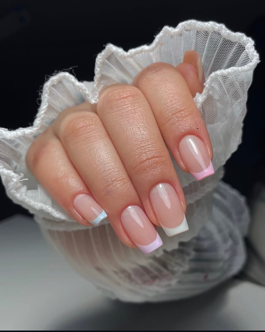 Pastel French-tip square nails